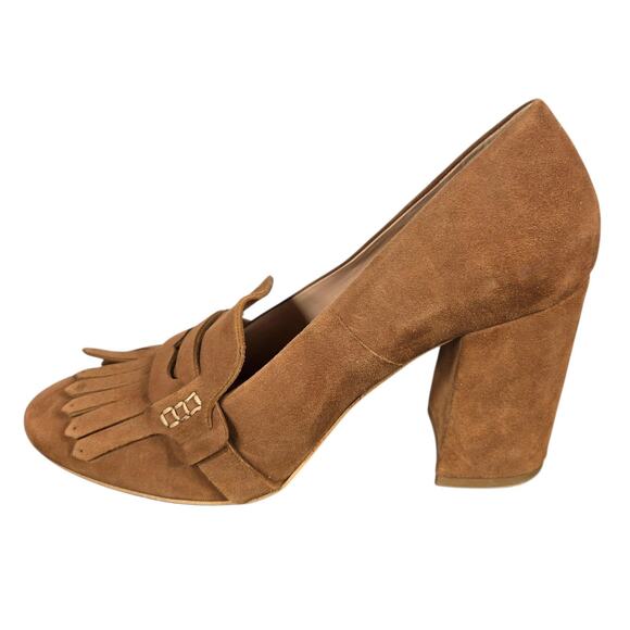 Boden Brown Suede Kiltie Tassel Loafers Womens 39 8.5 Block Heel British Preppy - Picture 4 of 11